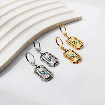 New Green White Color Zircon Crystals Stainless Steel Heart Square Leaf Shape Pendant Hoop Earrings For Women and Girls - The Jewellery Supermarket